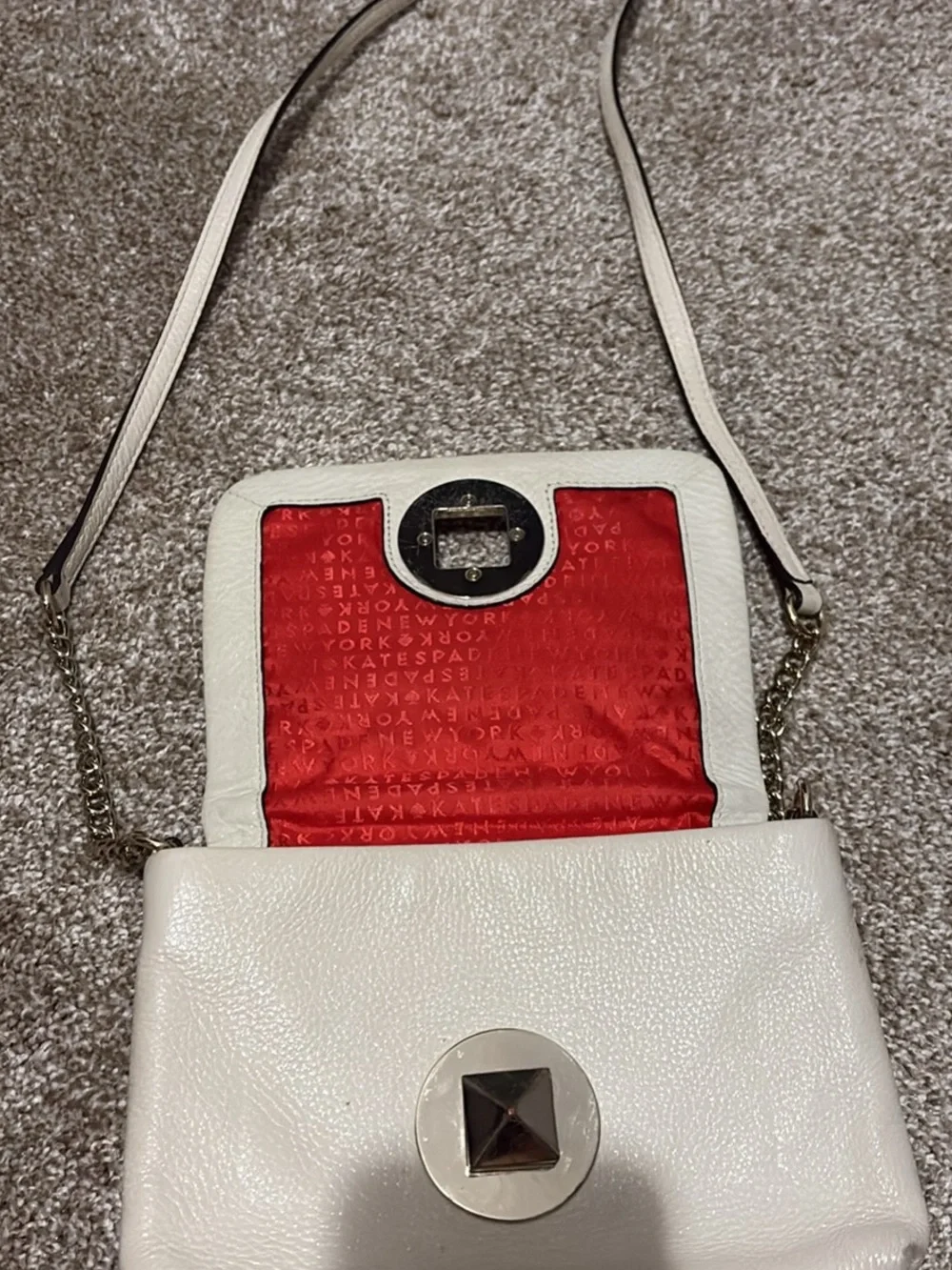 kate spade cream quilted leather crossbody with gold-tone stud turn-lock